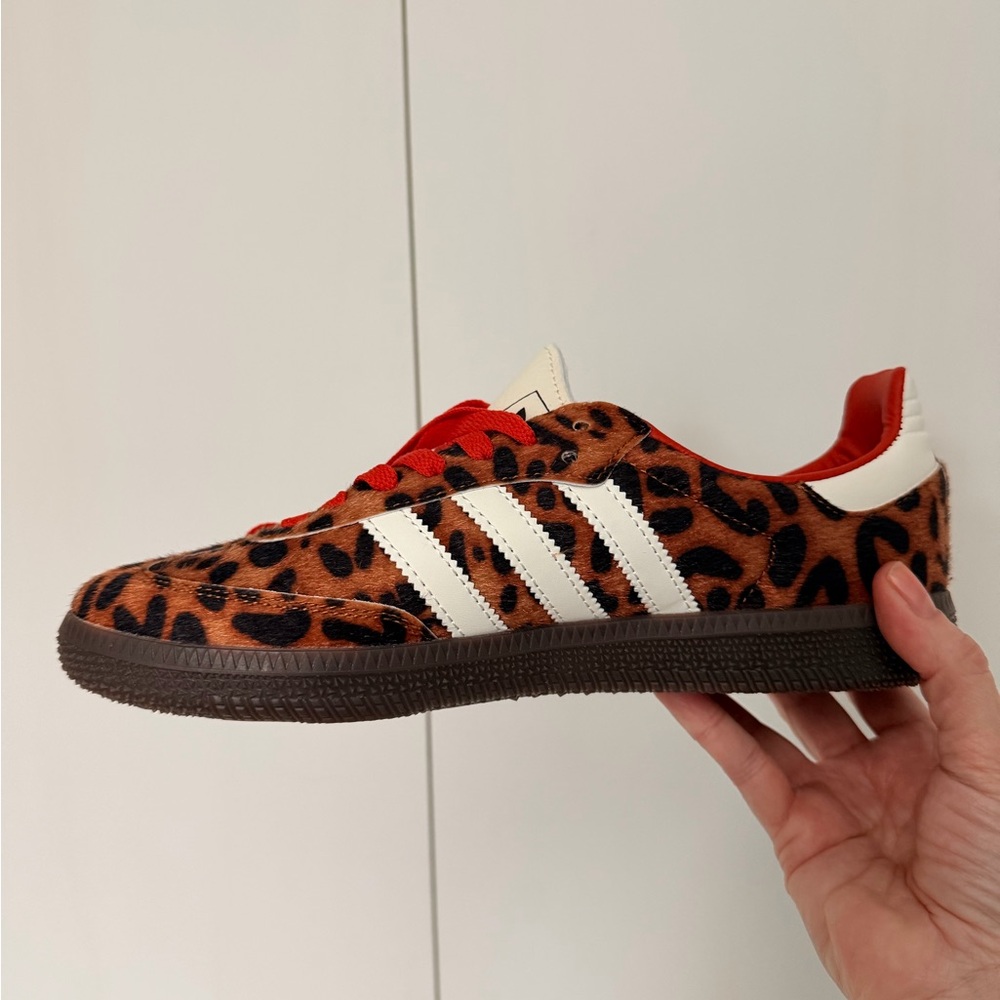 Adidas Leopard Print Sneakers with Red Laces